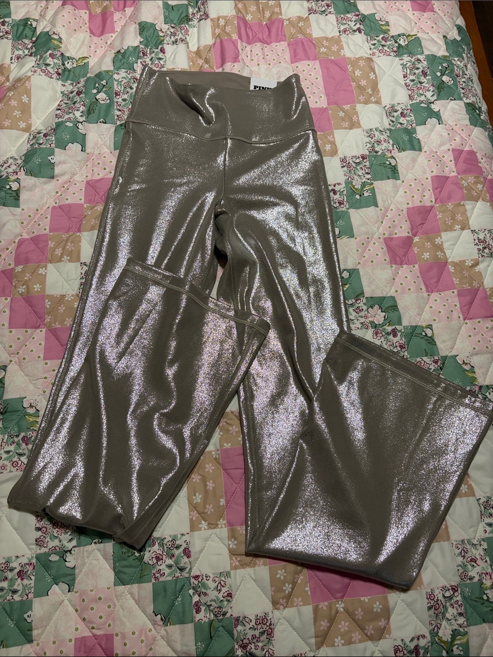 PINK Victoria's Secret Kids Metallic Shimmer Leggings in gold